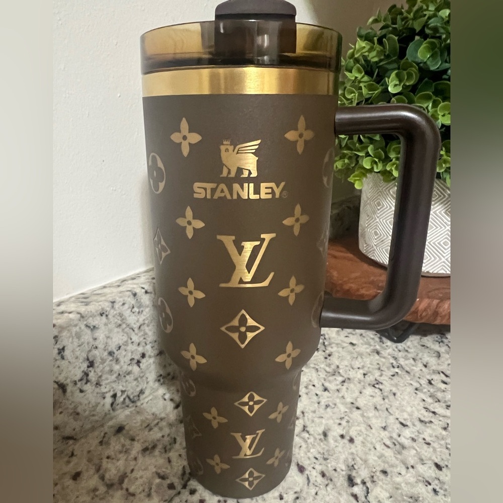 Louis Vuitton Stanley Mug, charm, bejeweled straw cover and metal straw